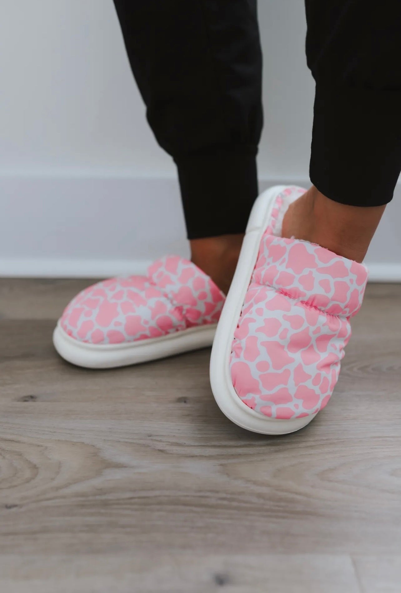 Pink Cowhide Slippers One Size