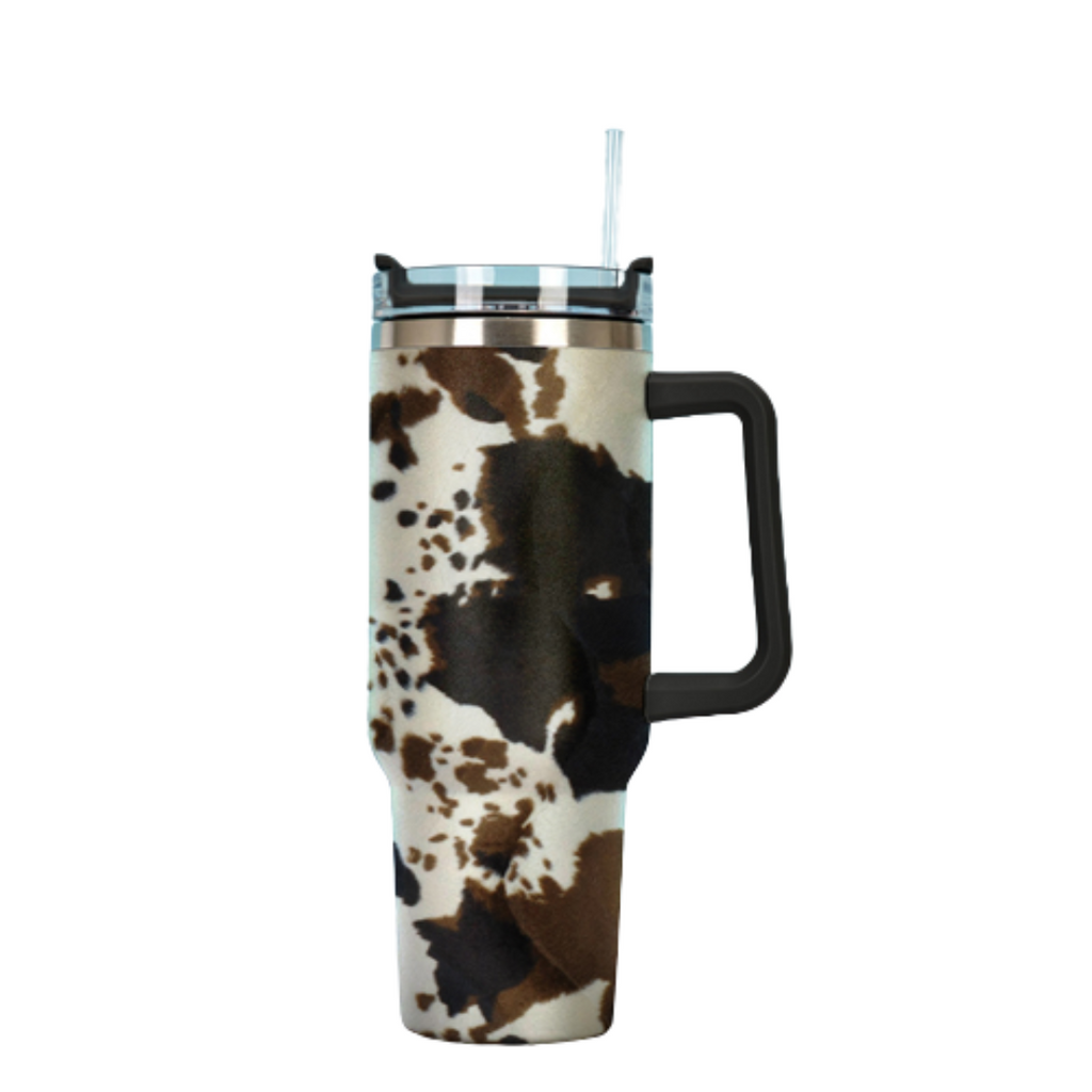 Pink Leopard Tumbler with Handle - Front Porch Boutique, LLC.